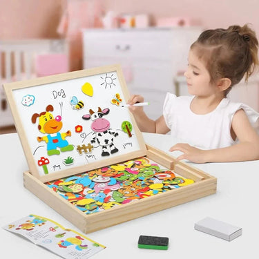 Dubbelzijdig Montessori Tekenbord met Magnetische Puzzlestukken en Kleurige Markers voor Kinderen 1
